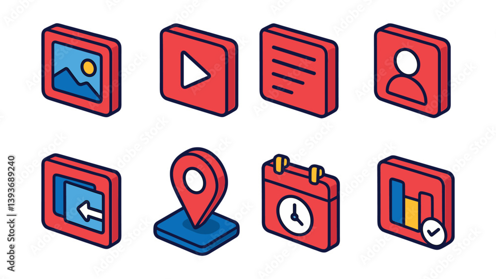 Poster essentials: 3d icon set featuring multimedia, user, and navigation elements