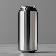Shiny Silver Aluminum Can Mockup on Gray Surface for Branding