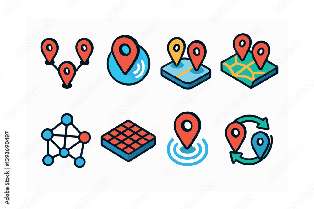Poster colorful 3d navigation icons set with map and location symbols