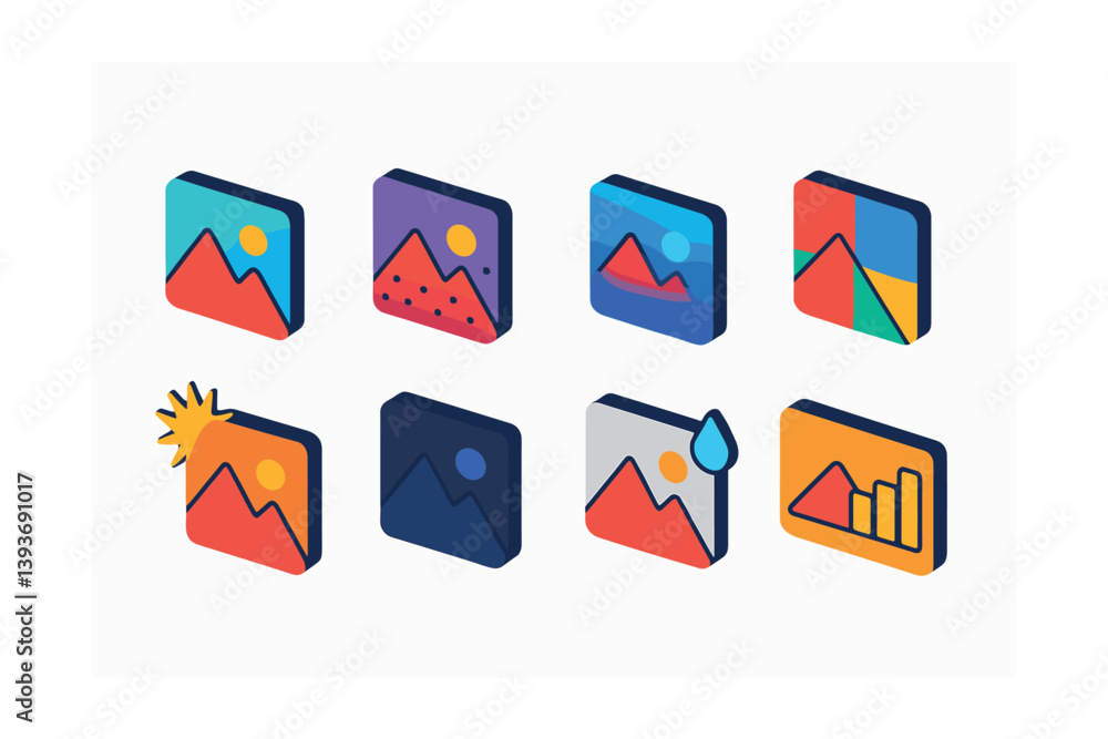 Poster 3d image editing icon set: enhance and transform your photos with style