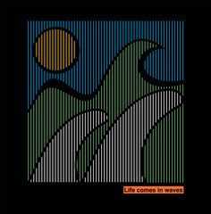 Graphic and abstract style illustration of surfboard fins on the waves.