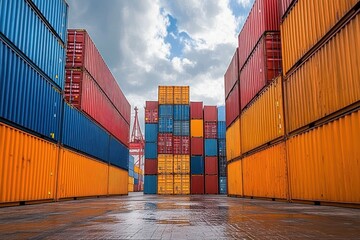 Fototapeta premium Shipping Containers at Port Under Clear Sky