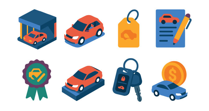 Fototapeta Car dealership icons set: 3d style for automotive sales and services