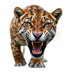 Fototapeta premium Ferocious tiger roaring, white isolate background