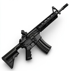 Realistic Black Assault Rifle on White Background for Military Use