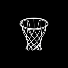 Basketball Hoop with Net Line Art on Black Background Illustration