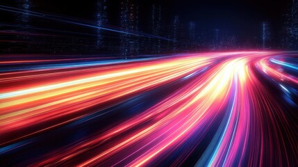 Dynamic Neon Light Trails in Cyberpunk Style on Dark Background