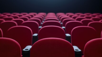Fototapeta premium Empty red theater seats in cinematic atmosphere