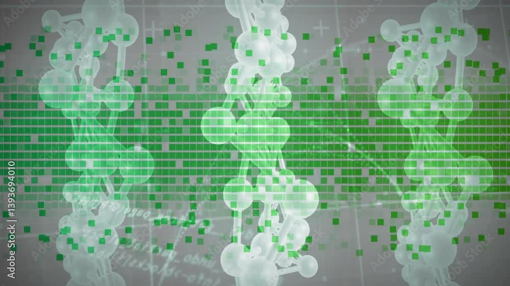 Poster molecular structures and green digital data blocks in scientific animation