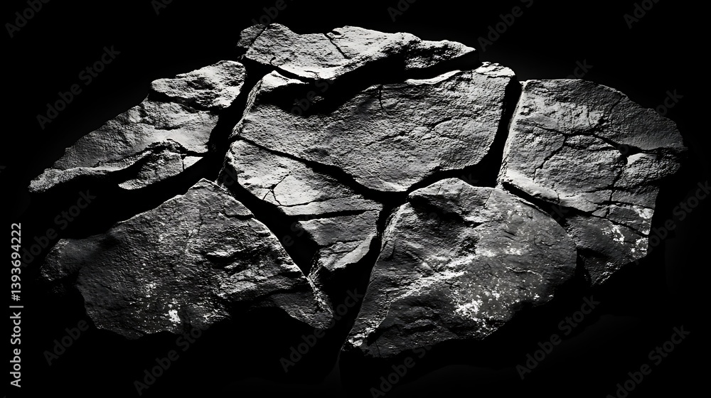 Poster textured broken rock surface with sharp edges and a dark background