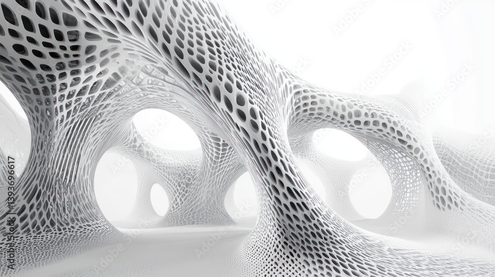 Fototapete architectural marvel futuristic organic structure in white with intricate cell pattern creating an a