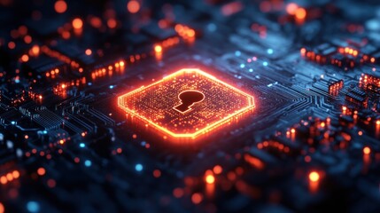 Cybersecurity Digital Shield with Keyhole in Futuristic Cyberpunk Style