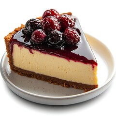 Delicious New York Style Cheesecake with Deep Red Glaze and Fresh Berries on Top