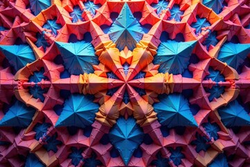 Intricate tessellation of geometric shapes, vibrant colors , repeating, geometric pattern