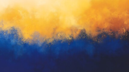 Fototapeta premium A vibrant abstract painting blending hues of orange, yellow, and deep blue, evoking a sense of energy and tranquility, perfect for modern decor