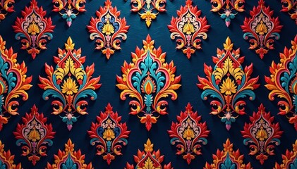 Large-scale damask, bold arabesque design, rich texture , scale, embroidery