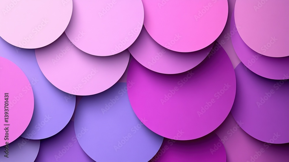 Poster overlapping circles in varying shades of pink and purple creating a layered dimensional abstract mod