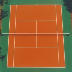 Aerial View of Tennis Court Ready for Game or Practice