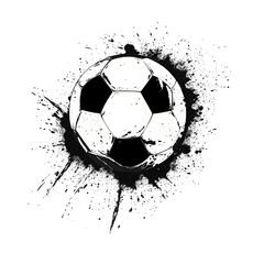 A dynamic black and white illustration of a soccer ball with splatter effects, symbolizing energy and competition.