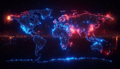 Obraz premium Vibrant Blue Pop Art World Map Illustration with Curved Continents and High Contrast Lighting