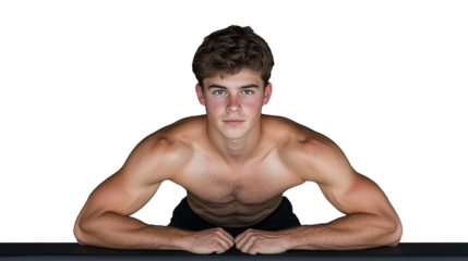 Young man in plank exercise pose