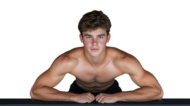 Young man in plank exercise pose