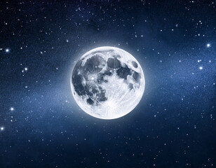 Obraz premium Realistic full moon in dark night sky with stars
