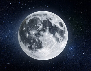 Obraz premium Realistic full moon in dark night sky with stars