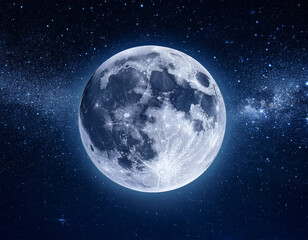 Fototapeta premium Realistic full moon in dark night sky with stars