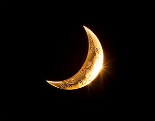 Crescent moon with glowing edges on black background