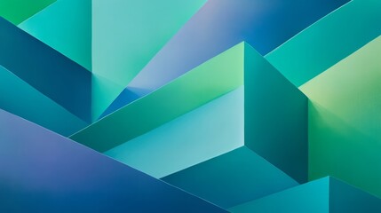 Abstract geometry Teal, blue, and green shapes create depth with shadows and gradients