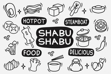 set of shabu shabu doodle good for background, wallpaper, element design, icon, etc