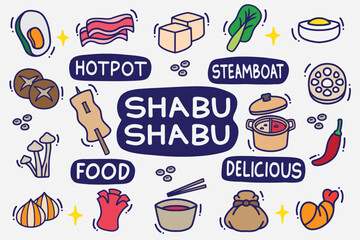 set of shabu shabu doodle with color good for background, wallpaper, element design, icon, etc