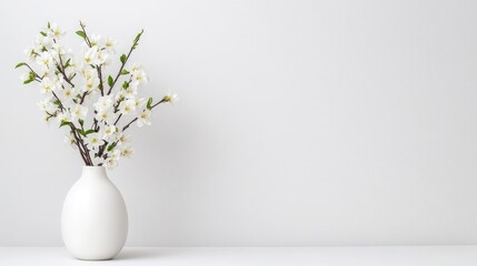 Simple elegance of spring blossoms in a vase against a clean backdrop. 