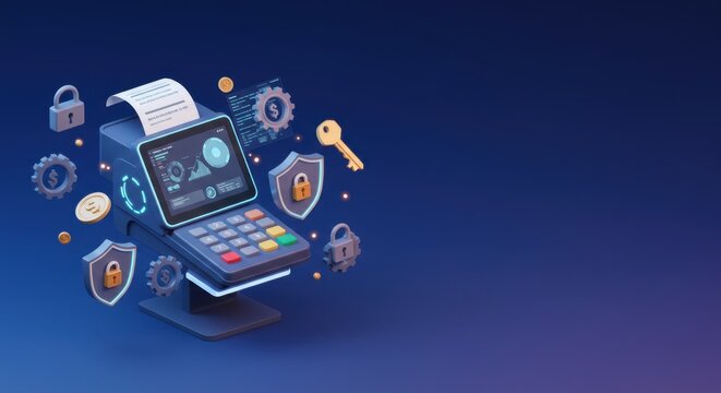 Secure Online Payment System: 3D Render of a Modern Digital POS Terminal with Enhanced Security Features