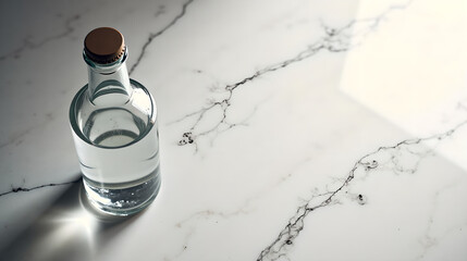 a bottle of mineral water on a marble table