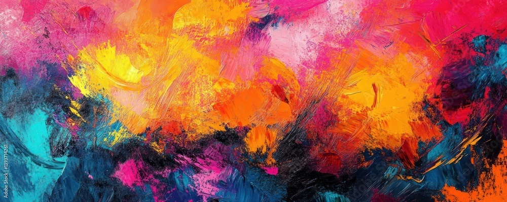 Poster abstract vibrant colorful painting background with dynamic brush strokes and chaotic harmony in mode