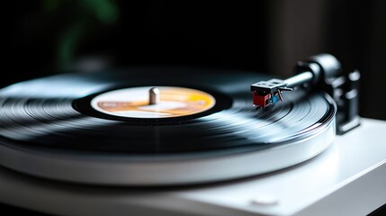 Spinning vinyl record on a turntable