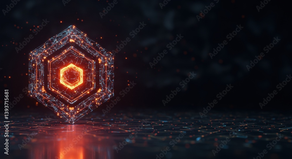 Aufkleber glowing hexagonal network digital art abstract futuristic technology design