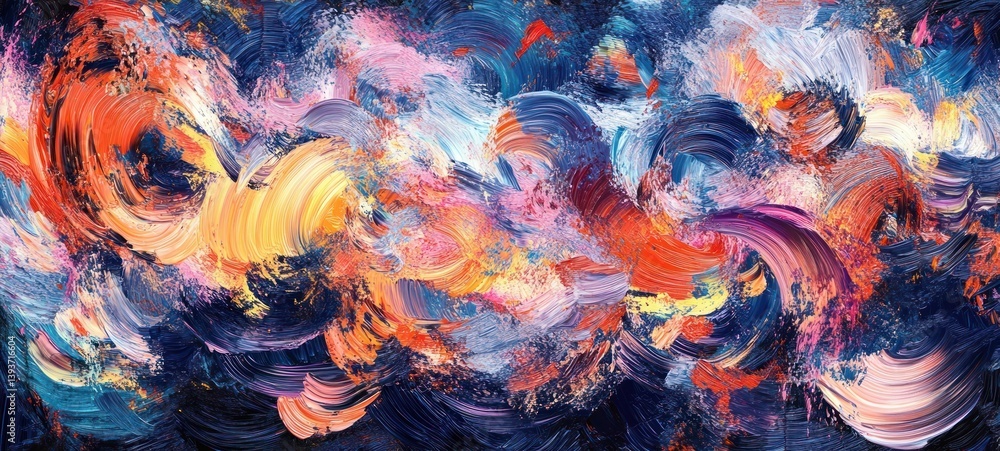 Poster vibrant abstract expressionism swirling patterns colorful texture dynamic composition paint brush st