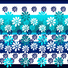 Ocean Blues Daisies 70s Pop Art Pattern Seamless Repeat