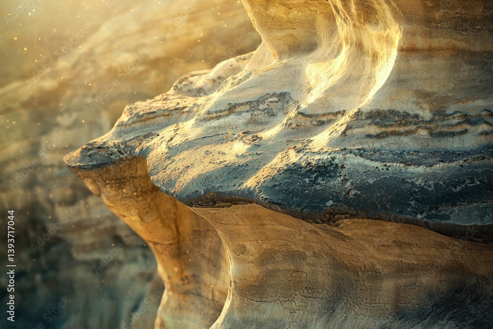 Poster sunlit rock formation with textured surface, showing erosion and weathering patterns.