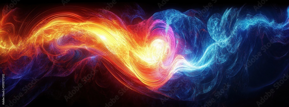 Poster vibrant abstract fractal art with dynamic lighting and symmetrical design on black background