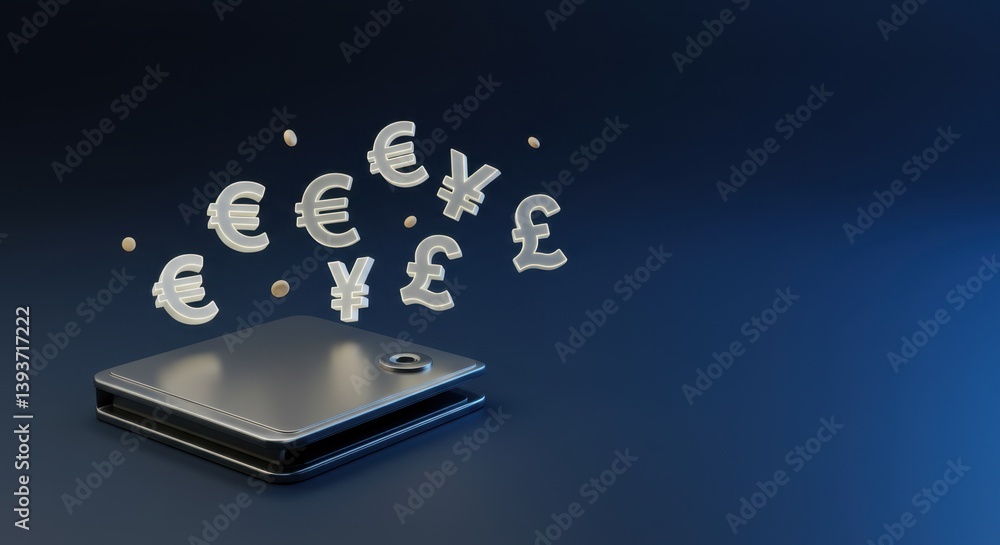 Aufkleber digital wallet concept: global currency exchange and transactions in a modern financial setting
