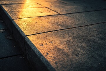 Sunlit pavement illuminated by the golden light and its textures