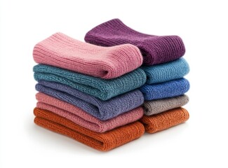 Stack of Colorful Wool Socks for Warmth and Comfort on White