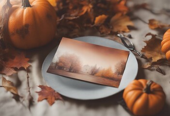 invitation mockup card thanksgiving autumn warm halloween watercolor colors hollidays greeting menu illustration maple leaf decoration frame design background plant orange season template graphic art