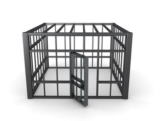 3D Rendering of open jail cell