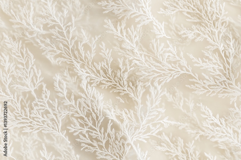 Poster cypress lace, elegant fabric with delicate branching patterns resembling cypress branches, soft ivor
