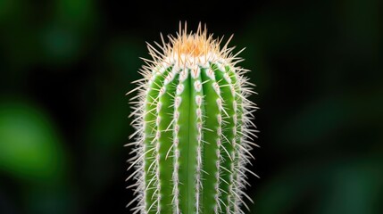 Obraz premium Close-up of a vibrant green cactus with spiky spines, detailed view of ribs and thorns